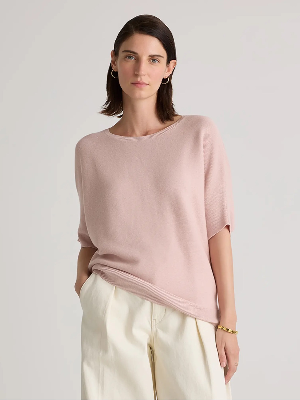 Quince Lightweight Cotton Cashmere Link-Stitch Dolman Sweater Sugar Pink Size Xs